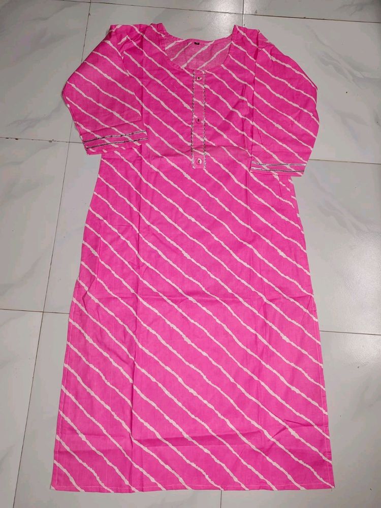 Pink Laheriya Cotton Kurti