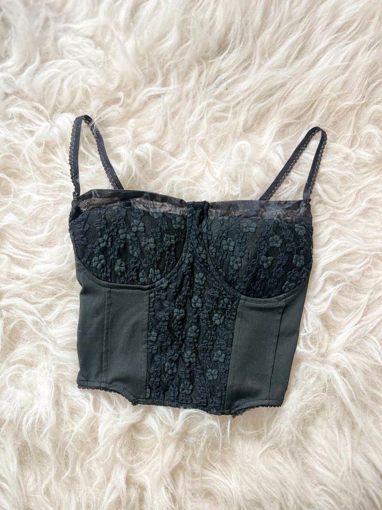 Black embroidered corset top