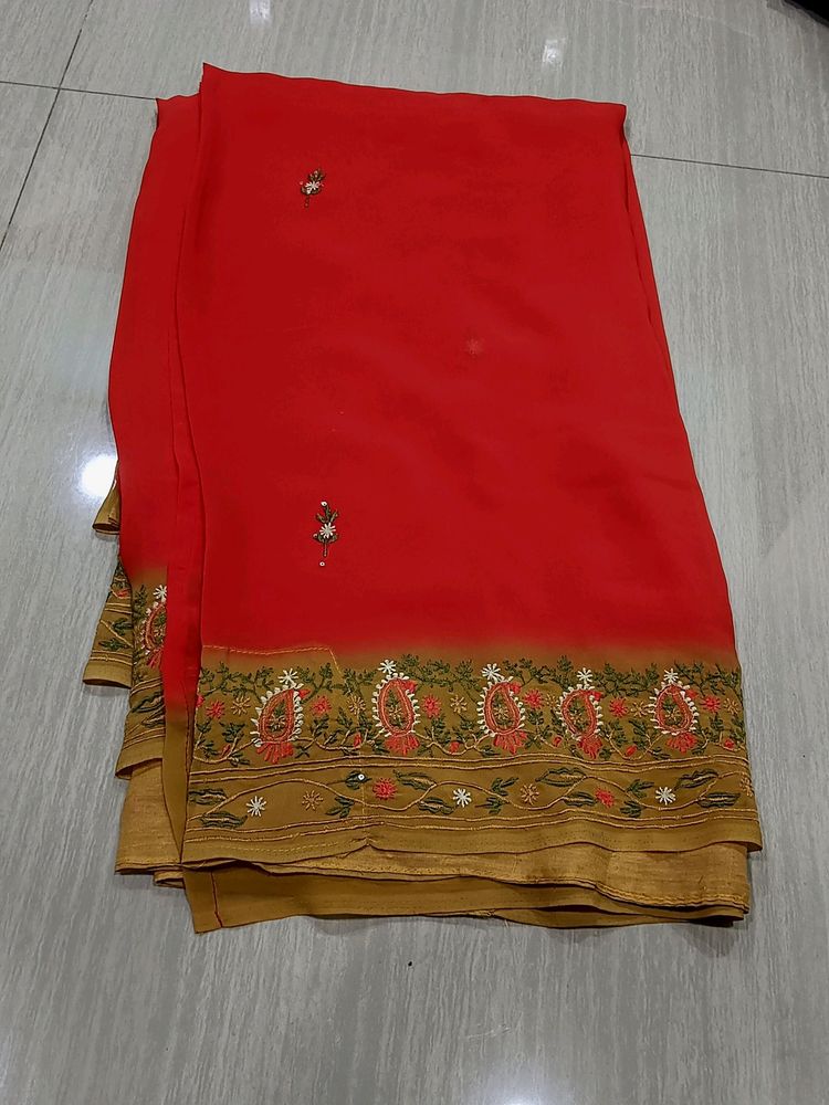 Dewali Sale...Bright Rust Embroidery Saree