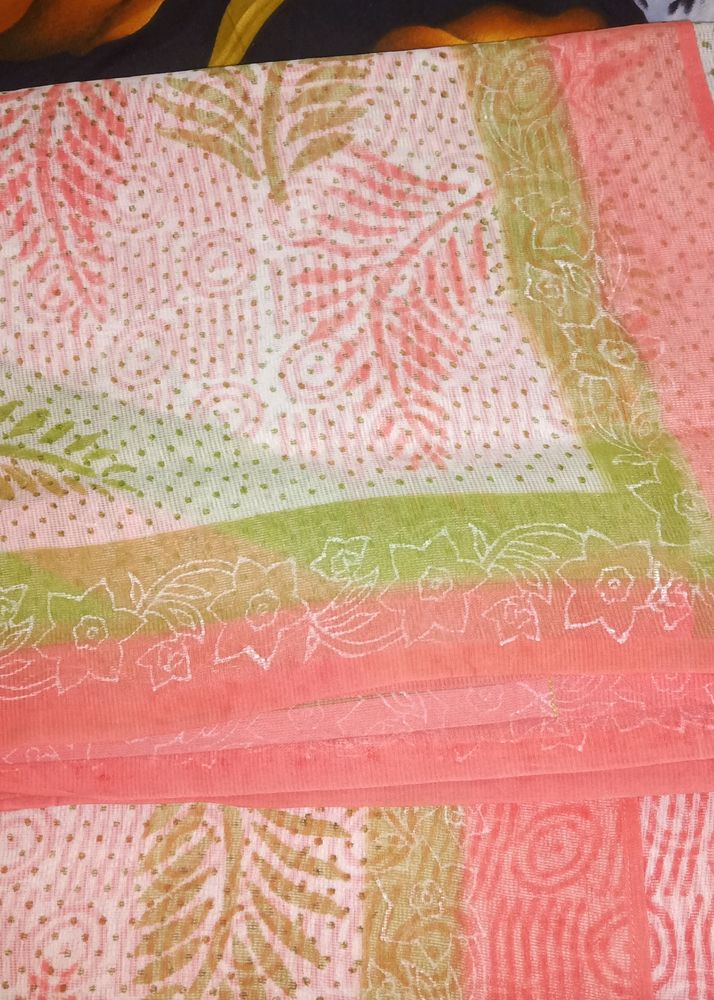 Withe Pink And Green Saree