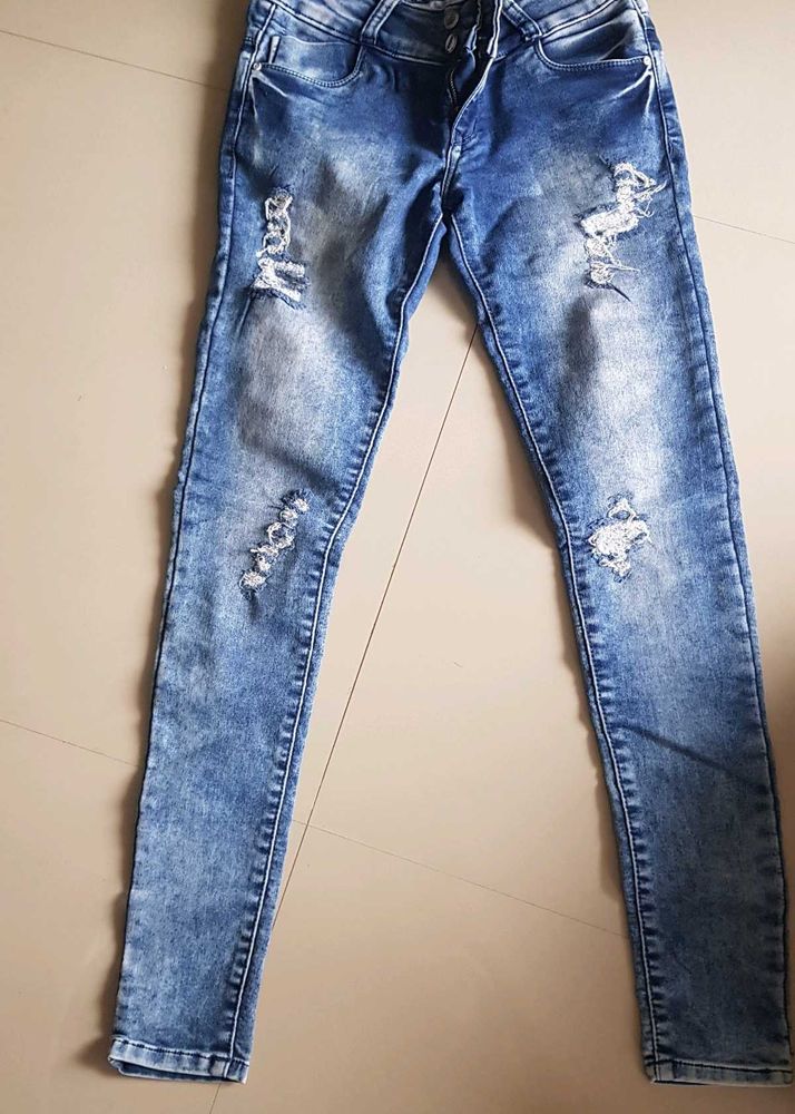 Blue Distressed Jean's For Women