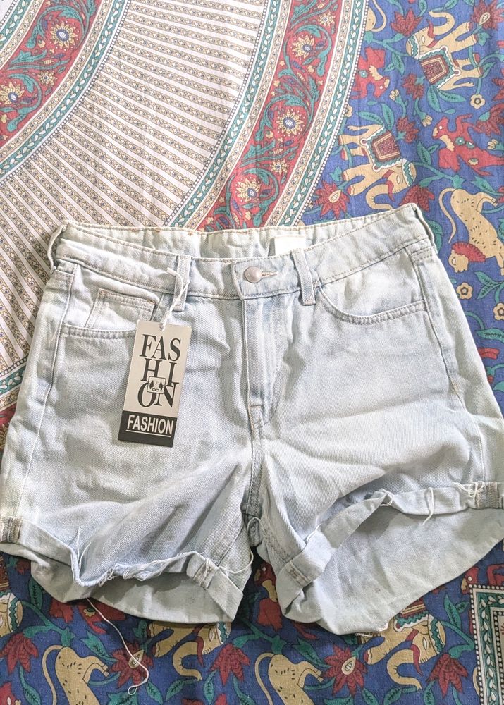 New Blue Denim Shorts With Tag