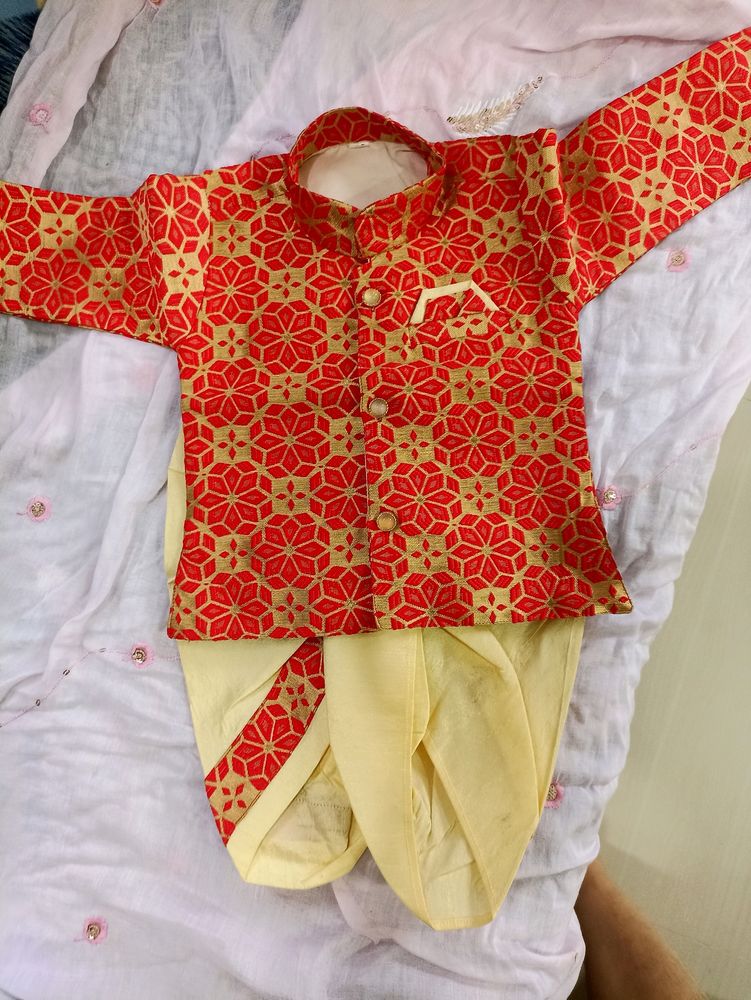 Red Golden Boy Sherwani Dhoti✨