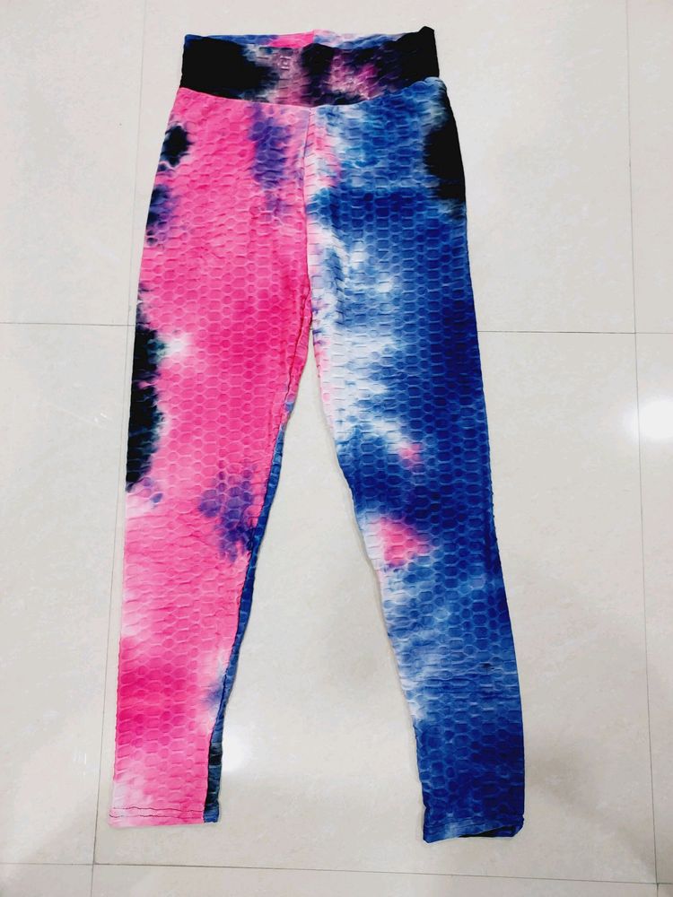 Women's High-Waist Tie-Dye Honeycomb Leggings