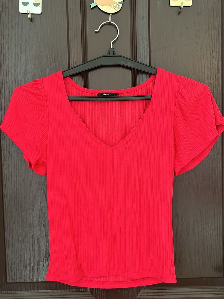 Only V Neck Hot Pink Top