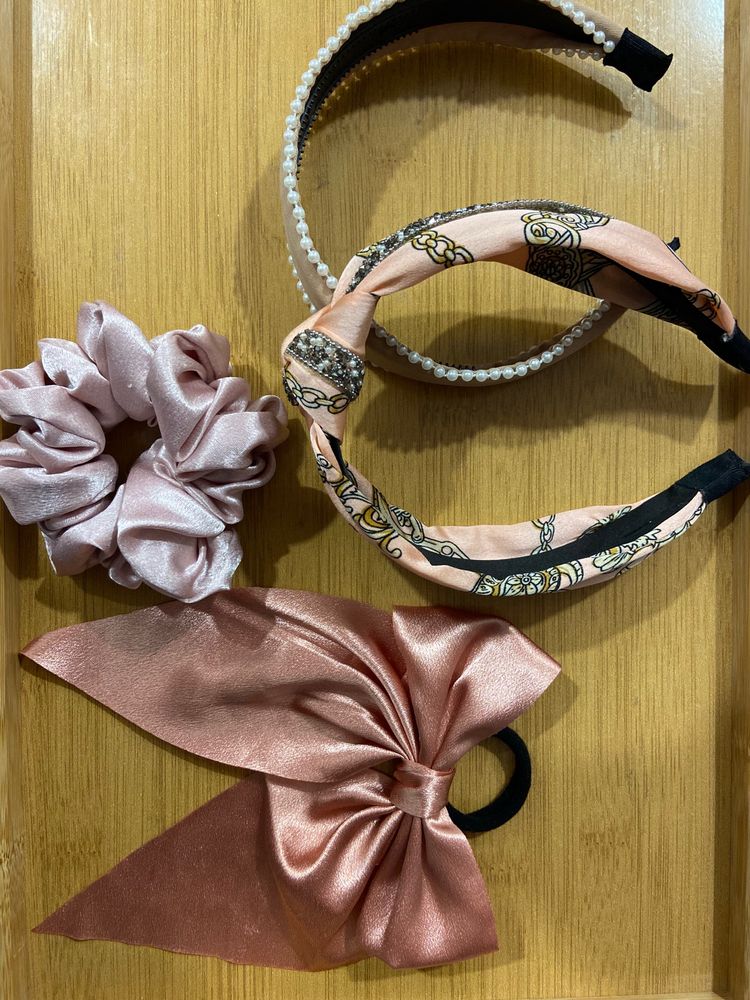 Hair accessories set - 2 Fancy headbands, 1 scrunchie & 1 Bow hair band