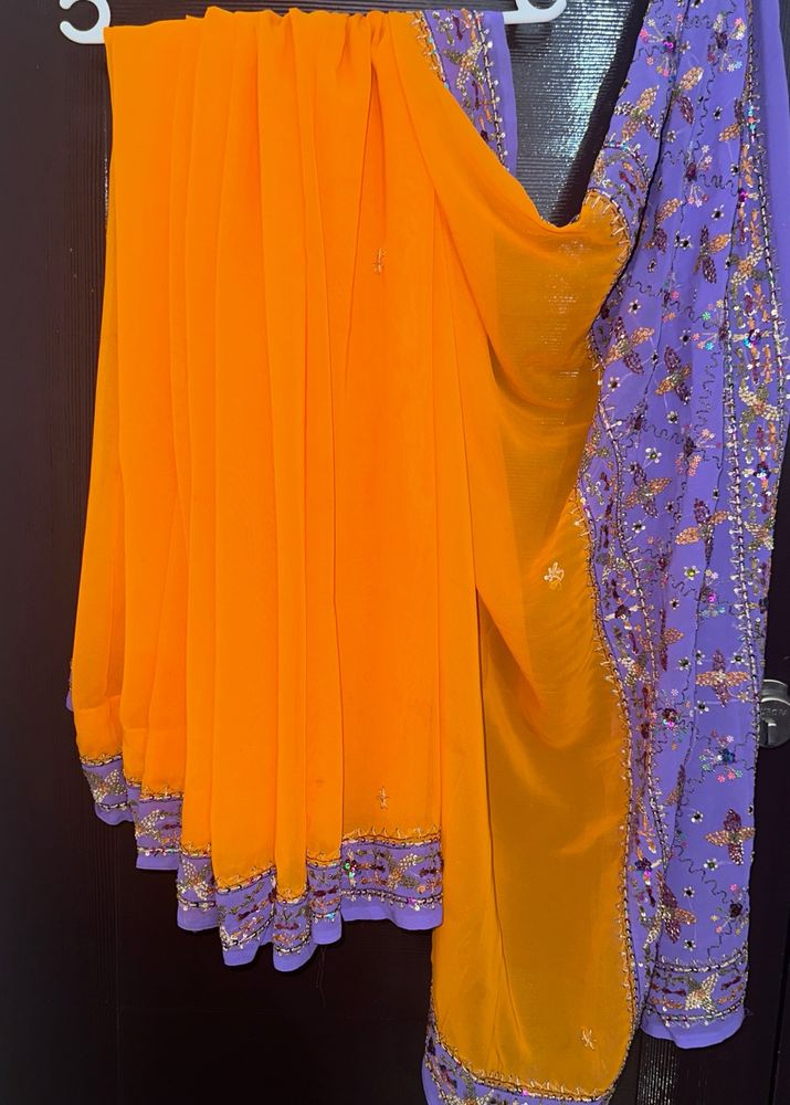 Diwali Edit - Mango Yellow With Violet Saree