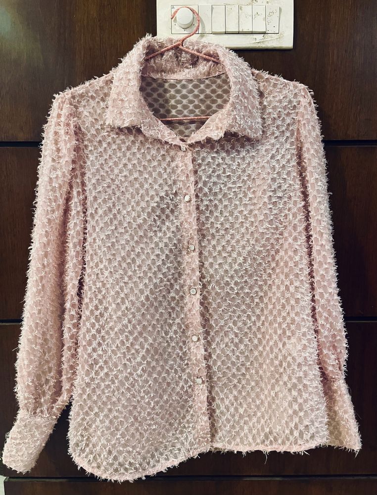 Urbanic Pink Furry Feel Textured Shirt