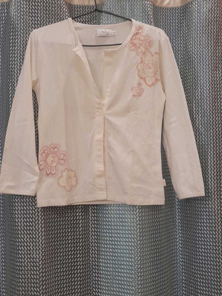 Tich Button Jacket with Flower Design At Front