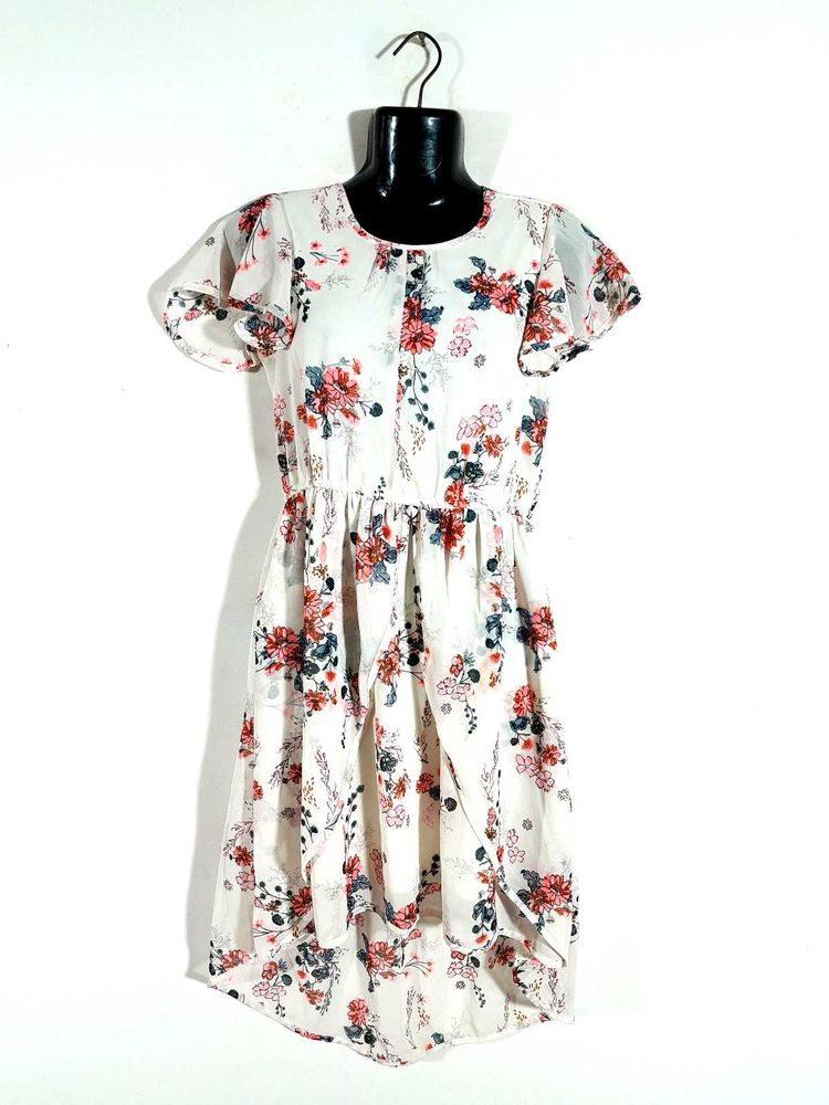 Off White Printed Dress For Girl's