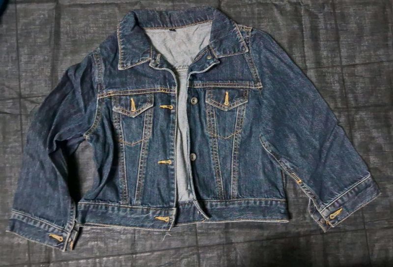 Denim Crop Jacket- Dull Blue Wash