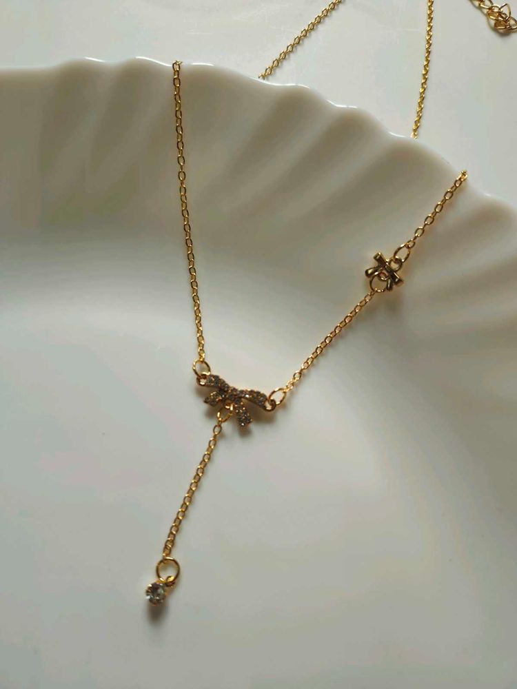 Unique Studded Korean Bow Necklace