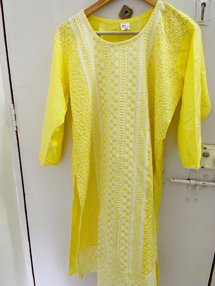 chikankari yellow kurti