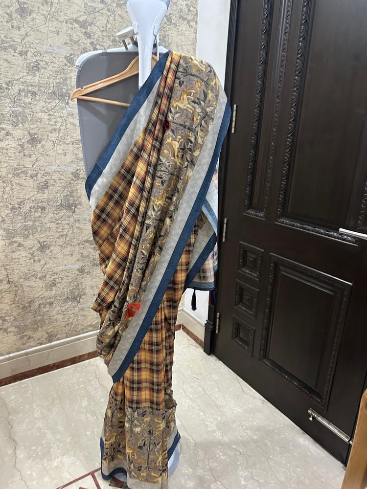 Linen Multicolor Printed Saree