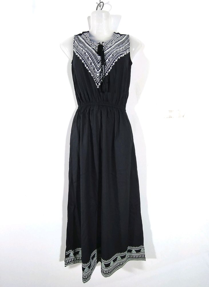 Black With White Embroidered Dress (Women's)