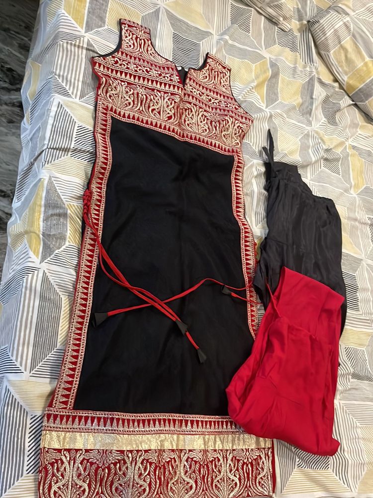 Velvet Ethnic Wear Red And Black+ Combo Of 2 Pants