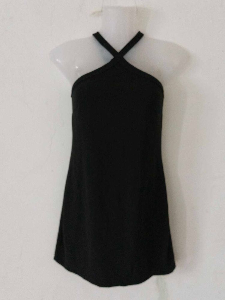 SEXY BLACK HALTER NECK DRESS