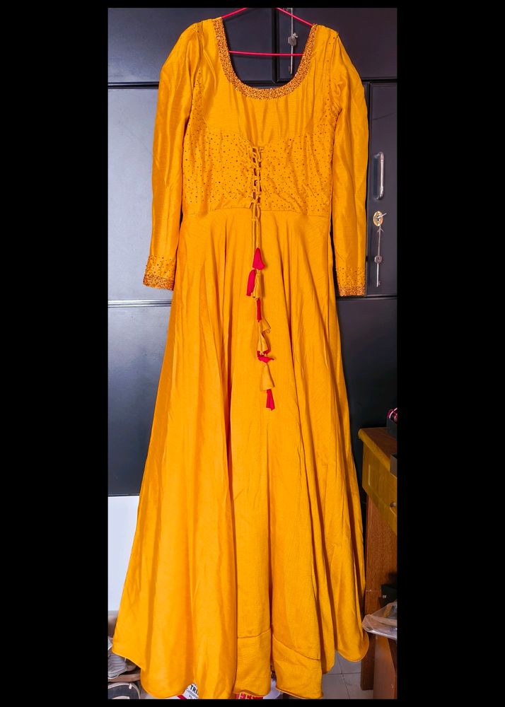 Hand Work Mustard Ethnic Gown