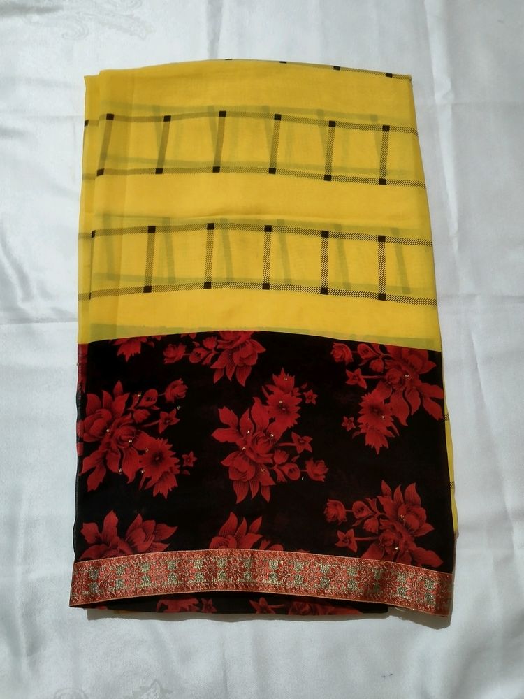 Yellow & Black Colore Daily Wear Saree