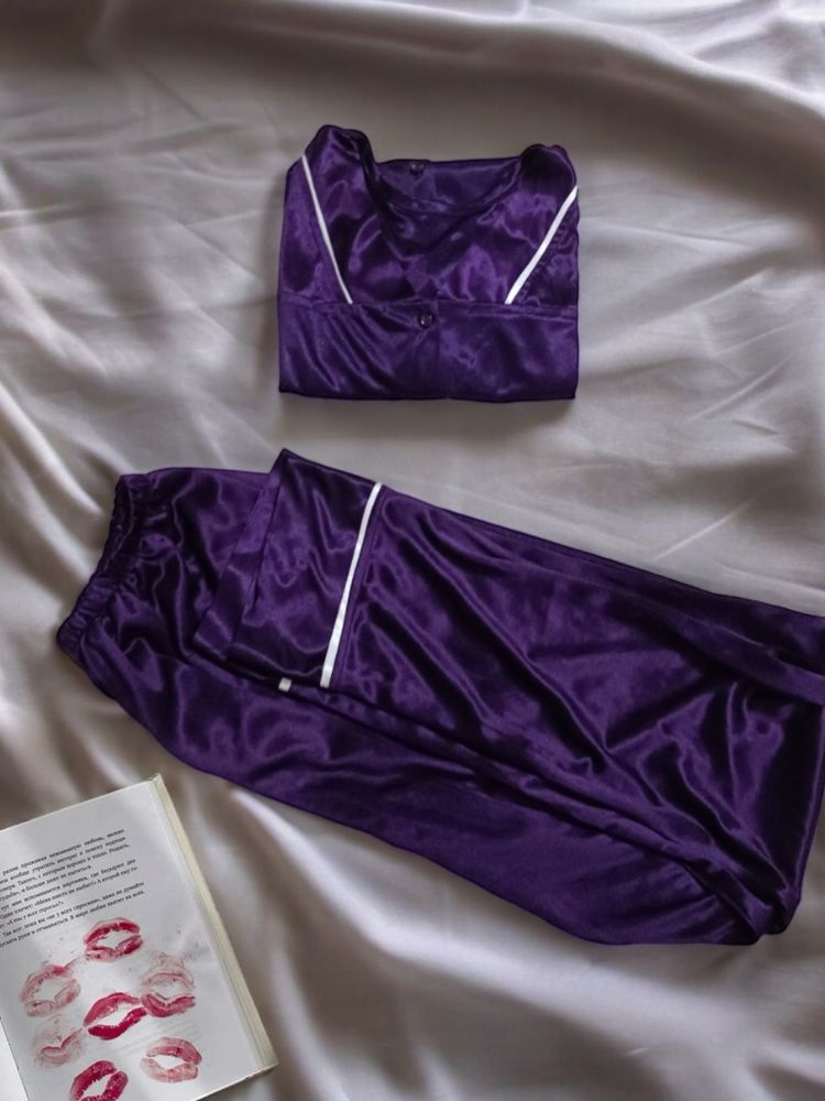 Cozy Satin Dark Purple Night Suit For Women