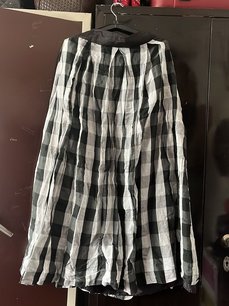 Black and white check Long skirt