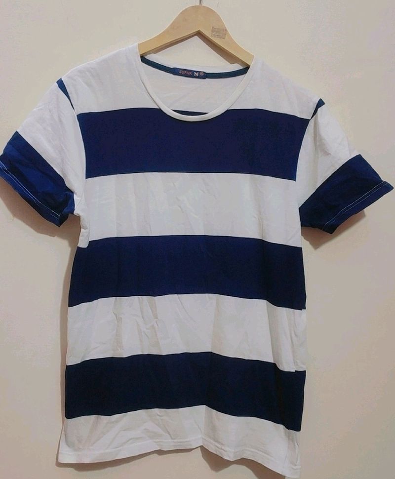 Navy Blue & White T-shirt For Boy & Men 36 Chest