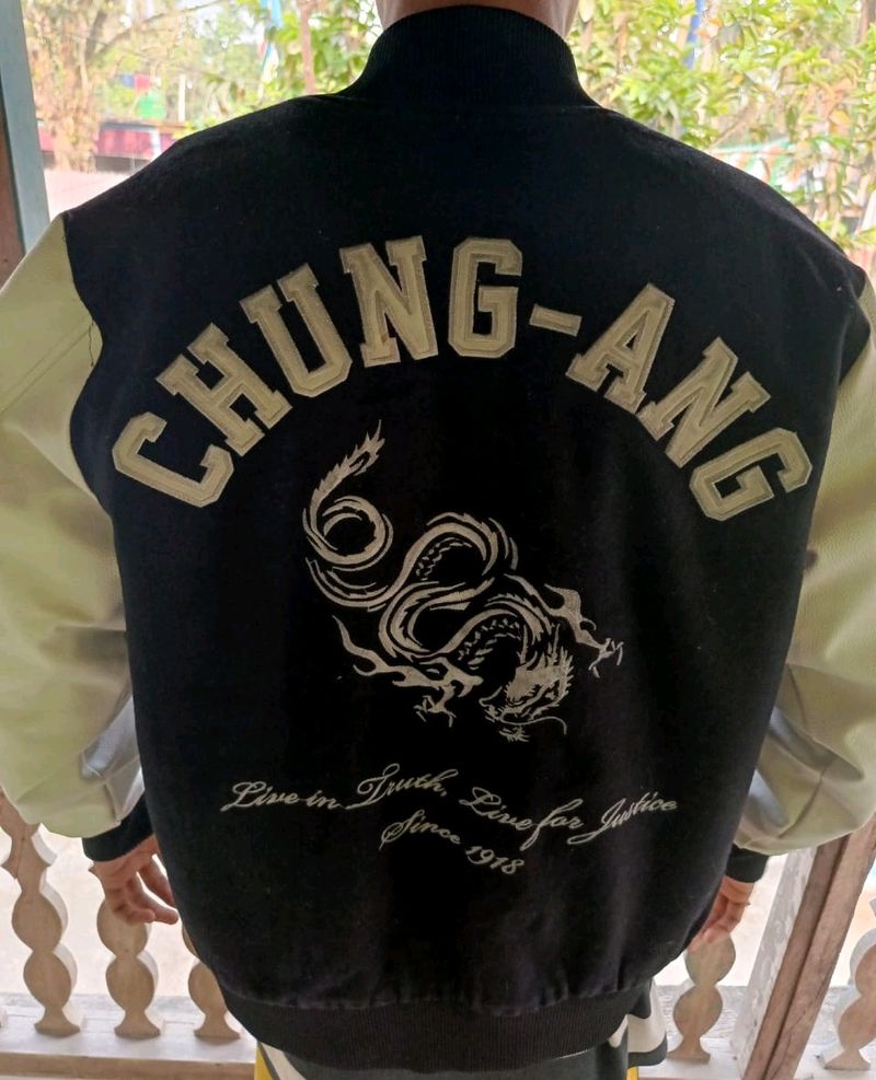 LEATHER VARSITY JACKET BY CHUNGANG UNIVERSITY