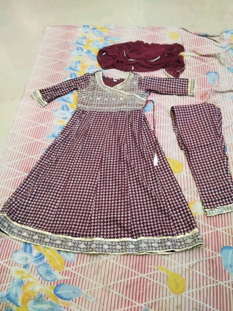 Gown With Dupatta And Straight Pant