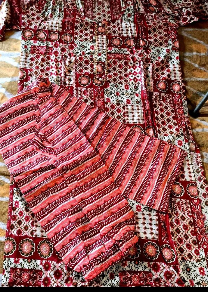 Red Printed Kurta And Pant set