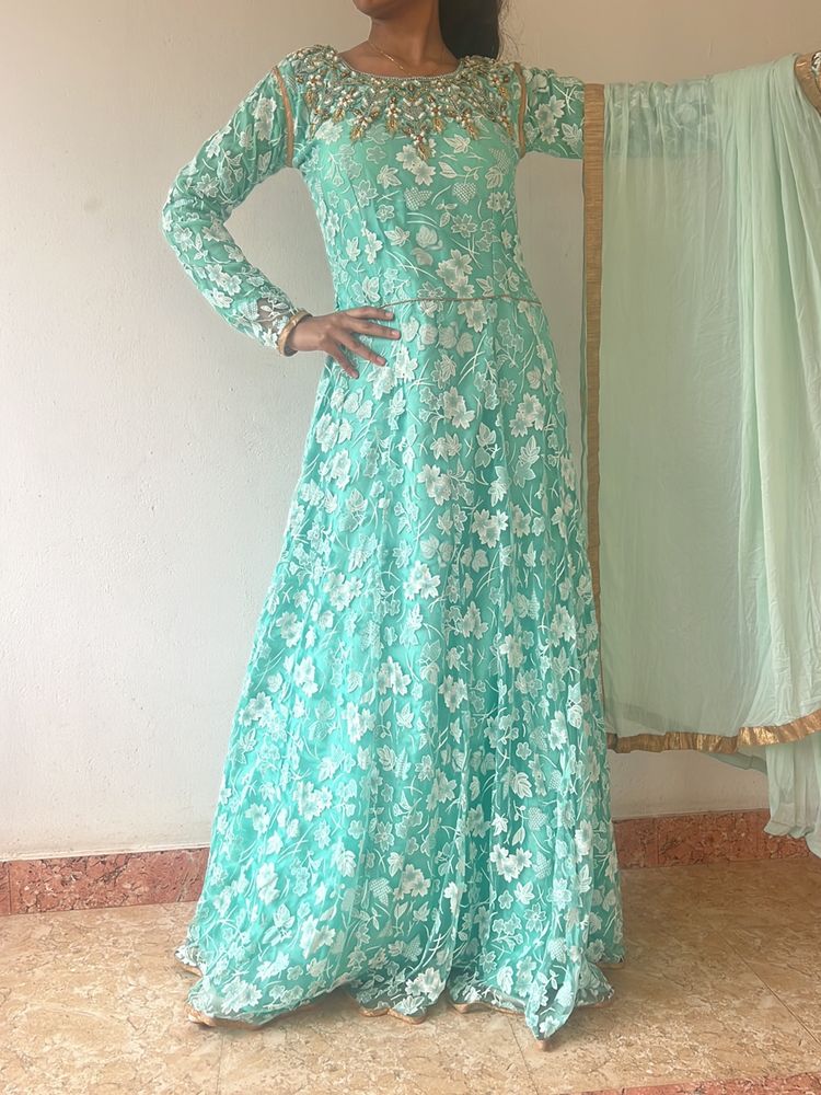 Dress Green Gown With Pant & Dupatta