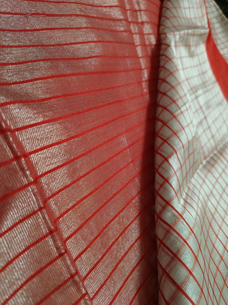 Red and White Checked Saree