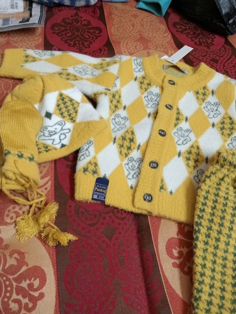 Baby Soft Woollen Suit With Cap, Socks