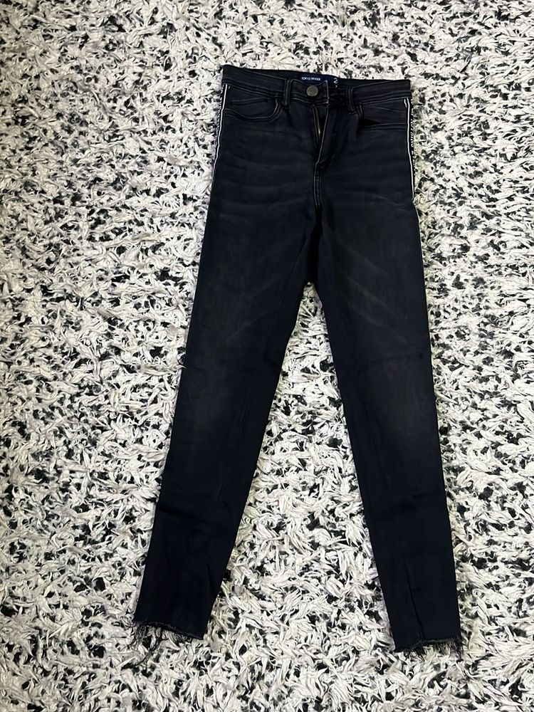 Black High Waist Jeans With Side Patch Both Sid