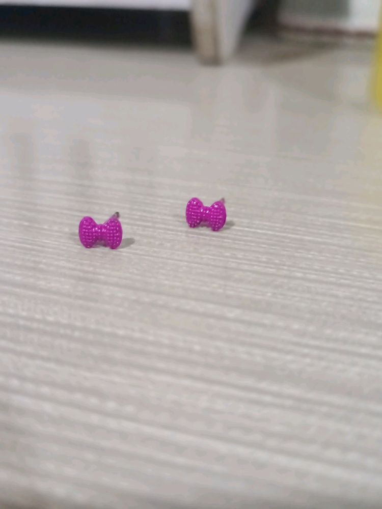 bow ribbon pink stud earring