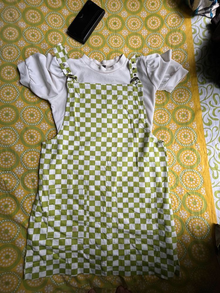 White Check Pinafore Dress