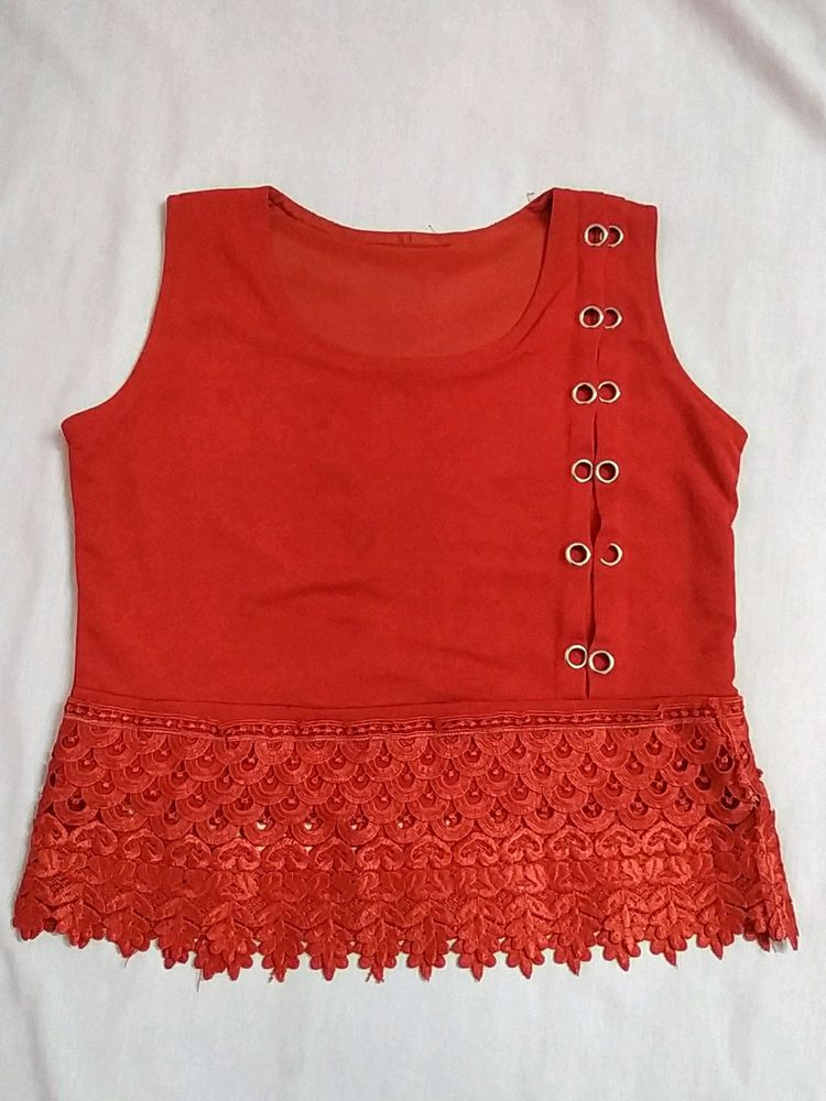 Red Top With Lace In The Bottom