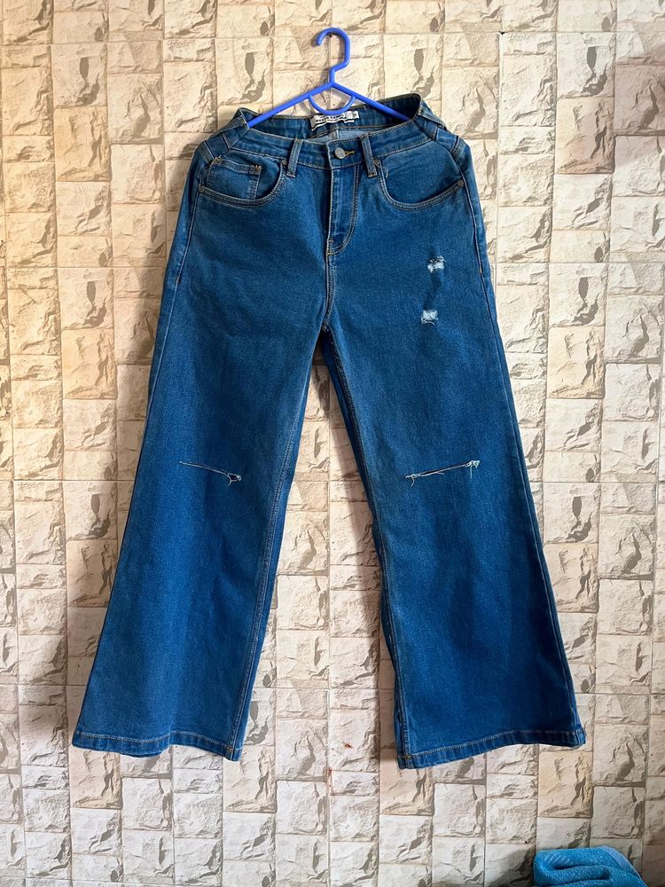 Knees Cut Wide Leg Jeans