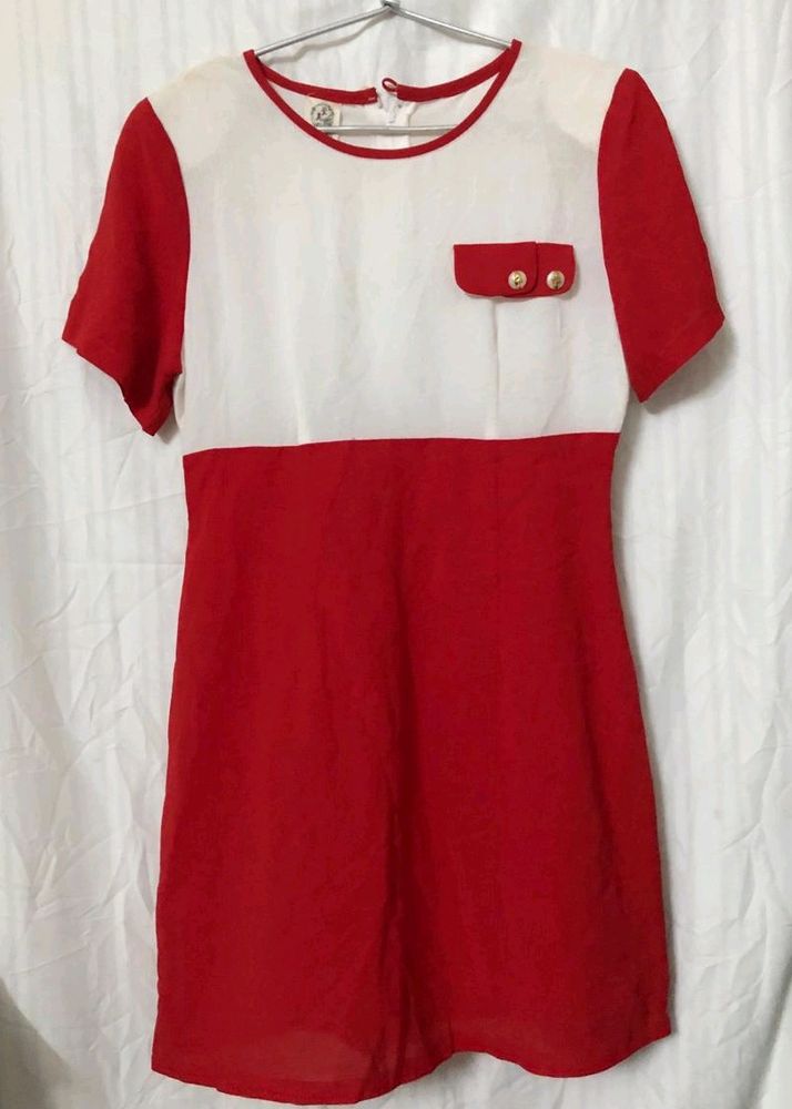 Red & White Short Sleeve Dress