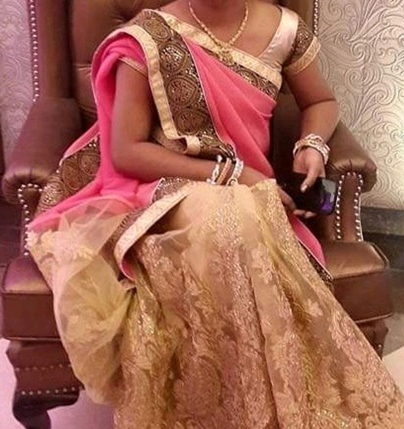 Half-half Style Golden-Pink Contrast Saree