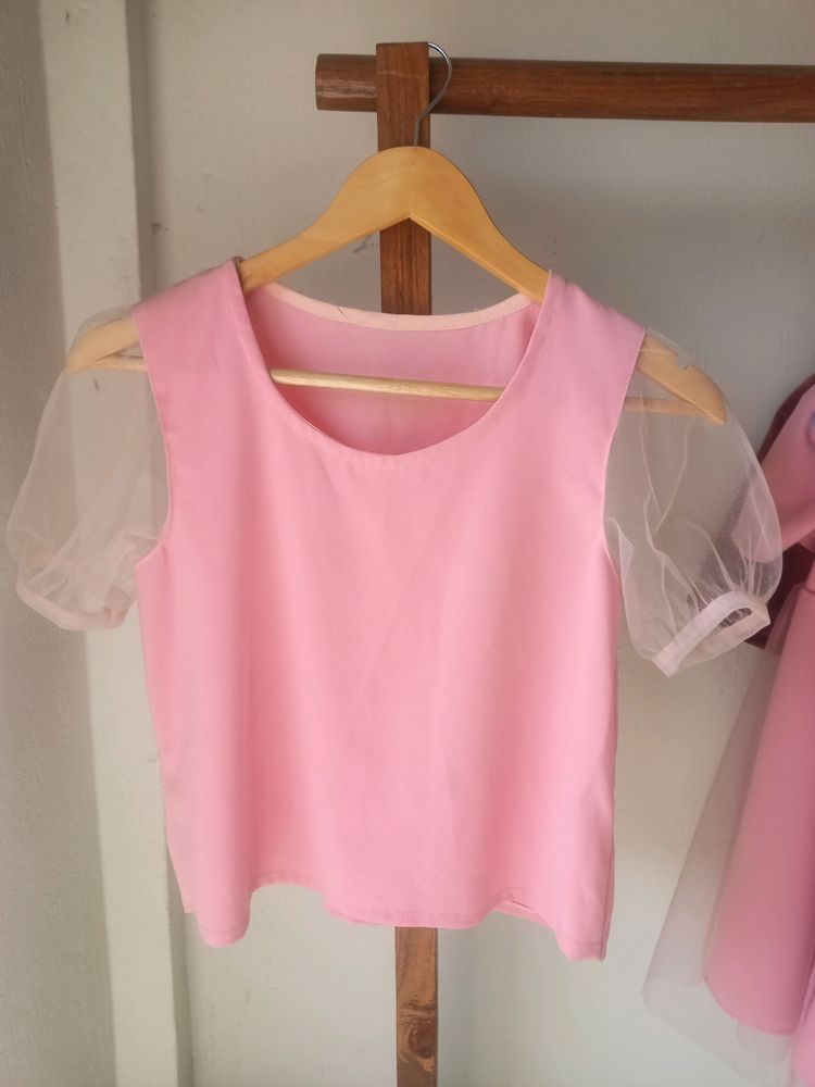 Lachka Fabric Baby Pink Colour. Short Net Sleeves