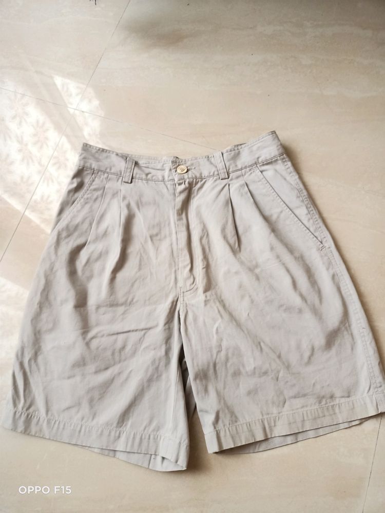 Beige Short Cotton Pants