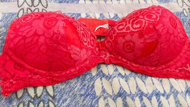 Hot Red Padded Bra With Strips