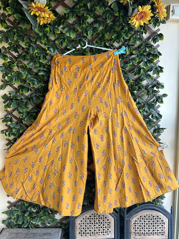 Mustard Yellow Color Printed Flaired Palazzo