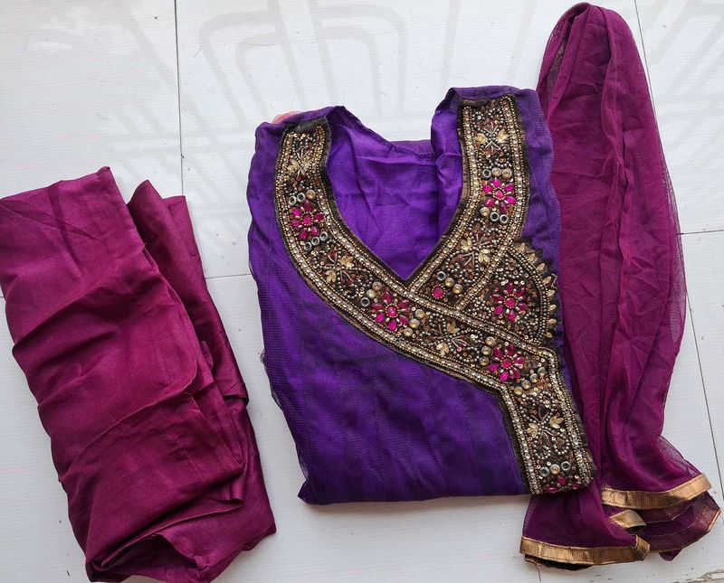 Purple Stone Work Salwar Set