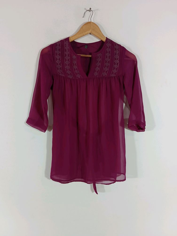 Purple Embroidered Casual Top (Women)