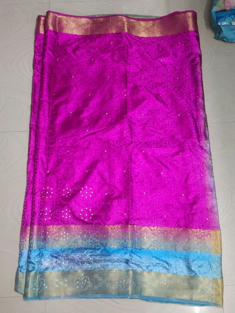 Pink And Sky Blue Colour Saree With Blouse