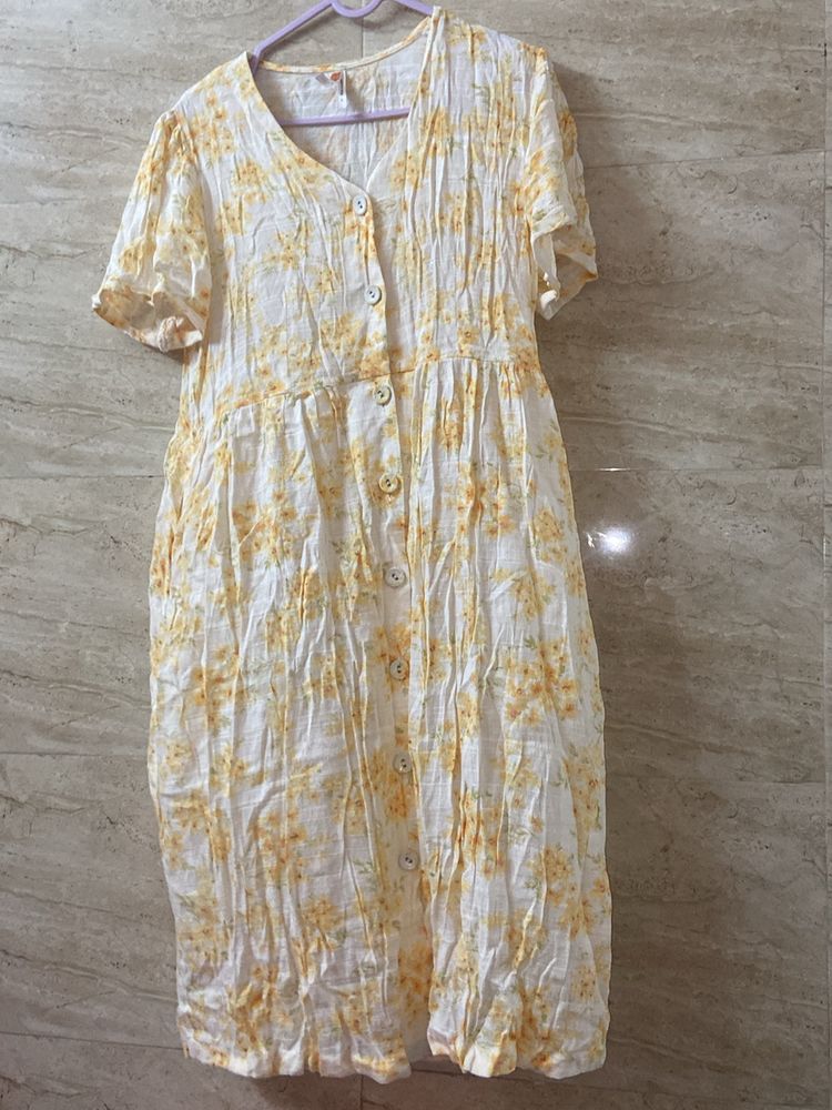 Cream With Yellow Flowers Pattern Dress