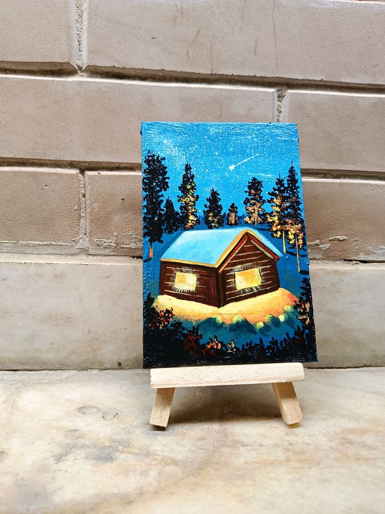 Mini Winter Landscape Painting With Stand