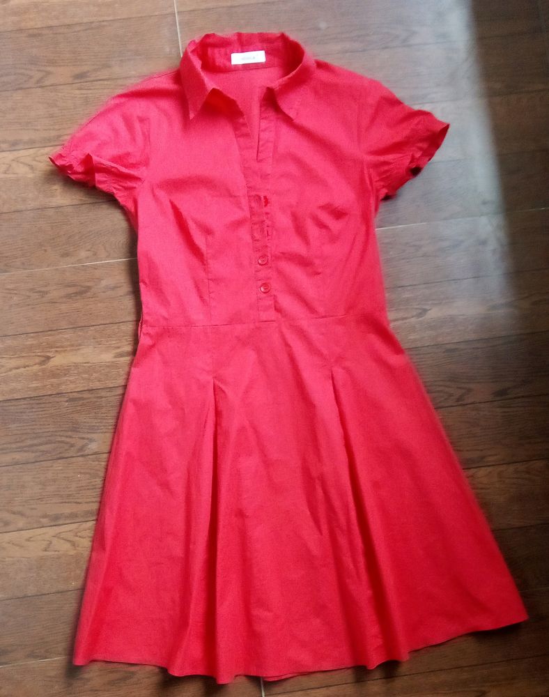 Collared Red Skater Dress