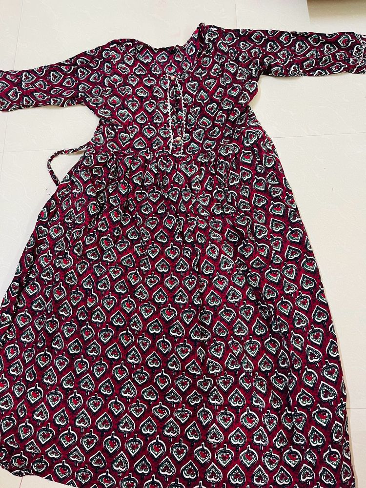 Women Burgundy Printed Midi Dress